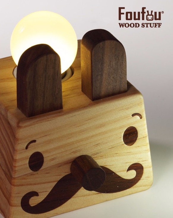 《Foufou》Wooden Table Lamp - Mustache Bunny 4枚目の画像