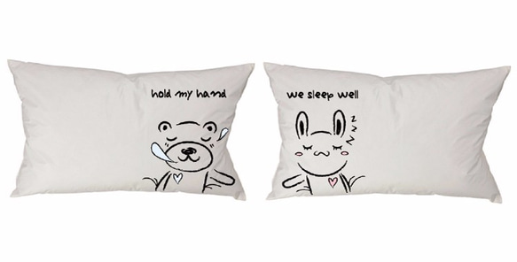 《Foufou》Pillow Case - Hand in hand to sleep . Rabbit (White) 2枚目の画像