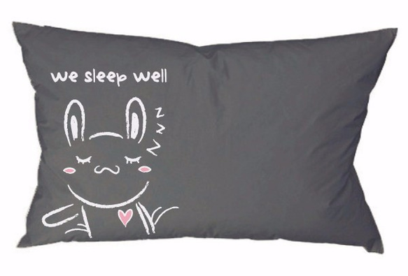 《Foufou》Pillow Case - Hand in hand to sleep . Rabbit (Grey) 1枚目の画像