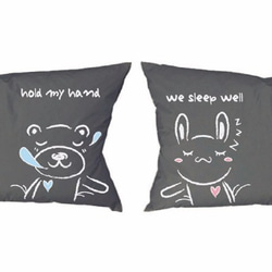 《Foufou》Pillow Case - Hand in hand to sleep . Rabbit (Grey) 2枚目の画像