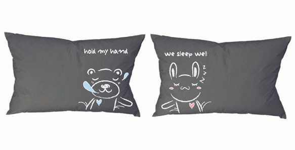 《Foufou》Pillow Case - Hand in hand to sleep . Rabbit (Grey) 2枚目の画像