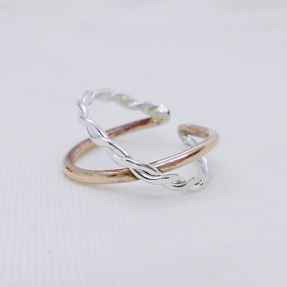 2way交叉環和耳環（銅和銀扭曲） 第2張的照片
