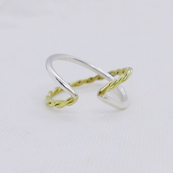 2way 交叉環和耳環（銀色和黃銅扭曲） 第4張的照片