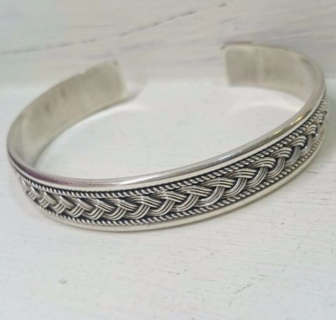 ***リラックスニコール固体純銀製の手織りショップ***ワイドブレスレット