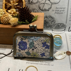 再販　❷ yuwa ブルー　花柄  アクセサリーケース　携帯用ジュエリーがま口 9枚目の画像