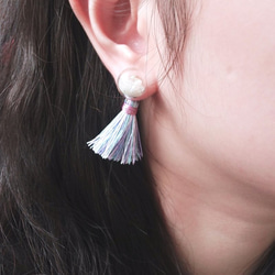 Glass bubble earrings with colour tassels(Mixed purple) 2枚目の画像