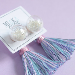 Glass bubble earrings with colour tassels(Mixed purple) 3枚目の画像