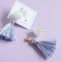 Glass bubble earrings with colour tassels(Mixed purple) 4枚目の画像