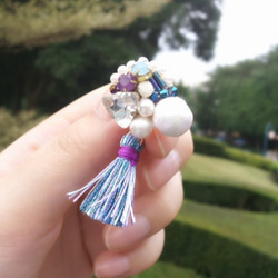 Hand-beaded Jewelry with (Purple+Royal Blue)Tassel Earrings 1枚目の画像
