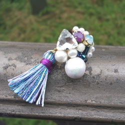 Hand-beaded Jewelry with (Purple+Royal Blue)Tassel Earrings 2枚目の画像