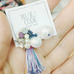 Hand-beaded Jewelry with (Purple+Royal Blue)Tassel Earrings 4枚目の画像