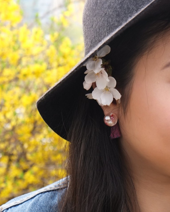 925silver Earrings with Freshwater pearls resin jewelry 2枚目の画像