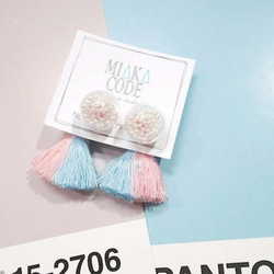 12mm透明玻璃球 蕾絲  網紗 流蘇 Pastel Pantone (藍粉色) 耳夾 第2張的照片