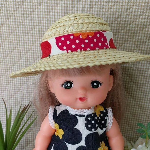送料無料】メルちゃん麦わら帽子(北欧風赤) おもちゃ・人形