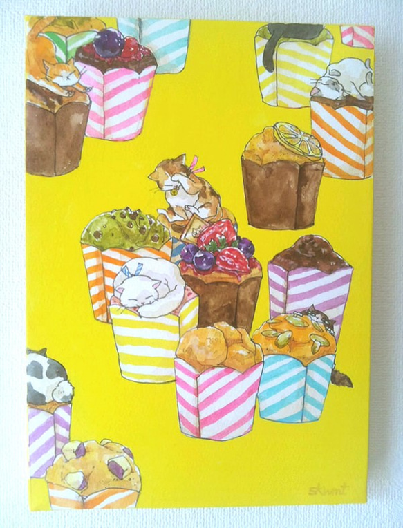 もふもふもふ　～猫とカップケーキのイラスト～ 1枚目の画像