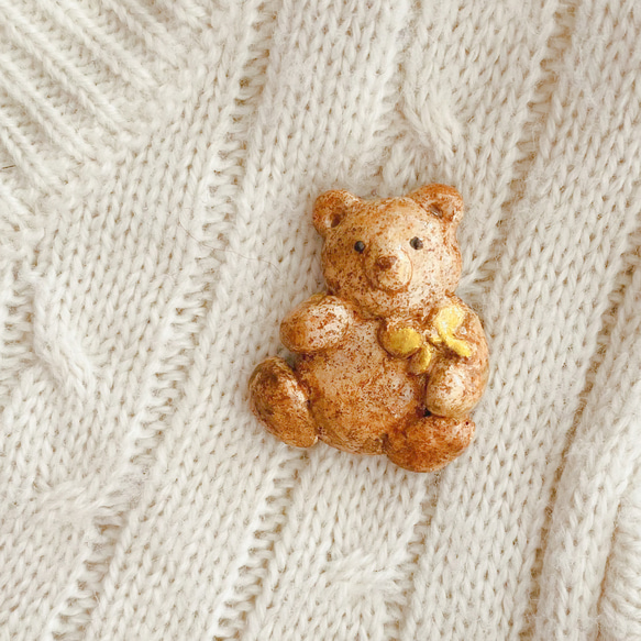 テディベアブローチ黄色リボン ブローチ かりたひかり 通販 13084034