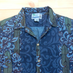 藍染め　ハワイアンシャツ　アロハシャツ　M　サーフボード柄　 2枚目の画像