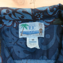 藍染め　ハワイアンシャツ　アロハシャツ　M　サーフボード柄　 4枚目の画像