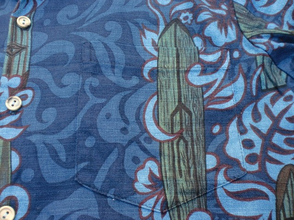 藍染め　ハワイアンシャツ　アロハシャツ　M　サーフボード柄　 6枚目の画像