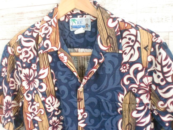 藍染め　ハワイアンシャツ　アロハシャツ　M　サーフボード柄　 8枚目の画像