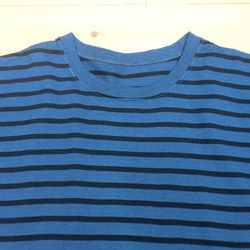 藍染め　ボーダーTシャツ　Lサイズ　日本製 2枚目の画像