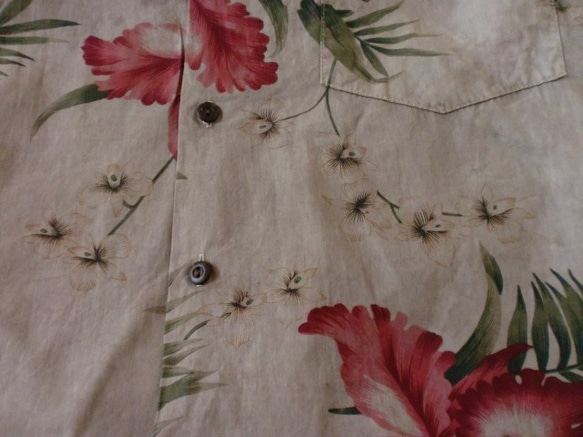 泥染ｘＵＳ古着　ハワイアンシャツ　アロハ　大島紬リメイク　ハワイ製　Ｌサイズ 4枚目の画像