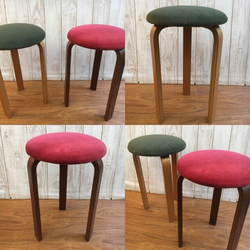 三つ足 スツール レッド&グリーン 2点セット 〜廃材 アップ