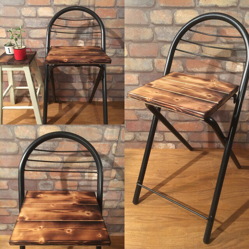 アイアン脚 カウンターチェア 折りたたみ 収納イス アンティーク調