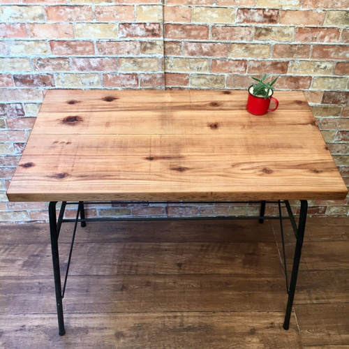 【アンティーク】鉄足テーブル 作業台 アイアン 木製 無垢材 カフェテーブル d75f0c897bfd41b18d1d942f84f2fc
