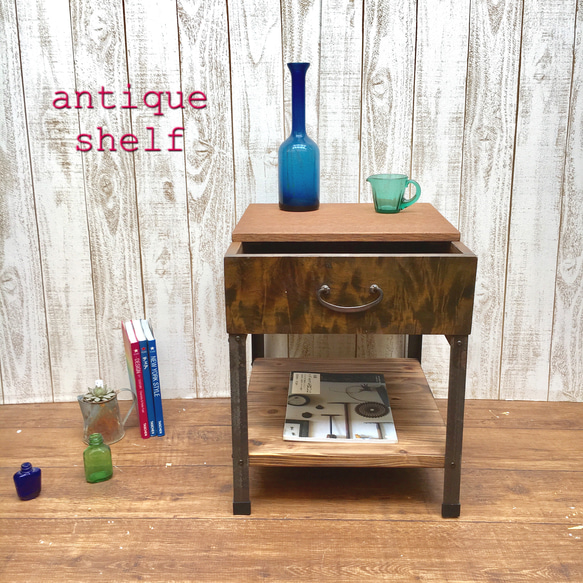 茶箱 リメイクチェスト キャスター付 アンティーク風家具 サイド