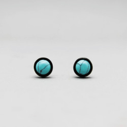 Wooden Round Turquoise Earring / Simple Elegant / 925S 3枚目の画像