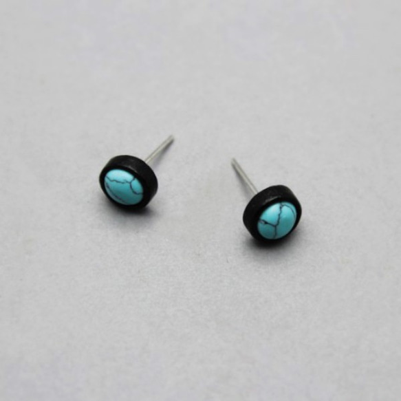 Wooden Round Turquoise Earring / Simple Elegant / 925S 4枚目の画像