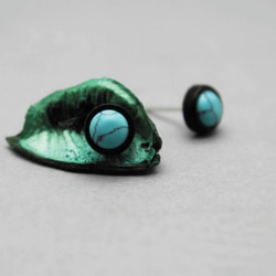 Wooden Round Turquoise Earring / Simple Elegant / 925S 5枚目の画像