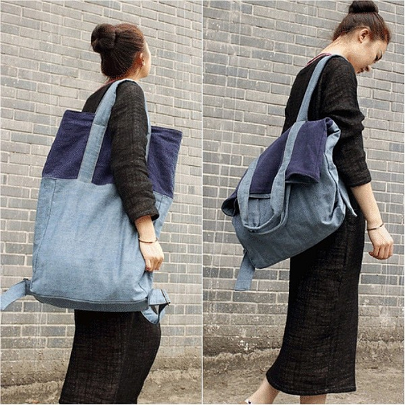 Urban Unisex 2 ways Backpack & Tote Bag - Blue Color 1枚目の画像