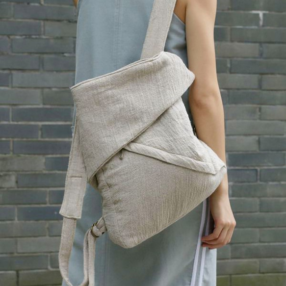 Urban Unisex Origami Folding Backpack - Natural Linen Color 1枚目の画像