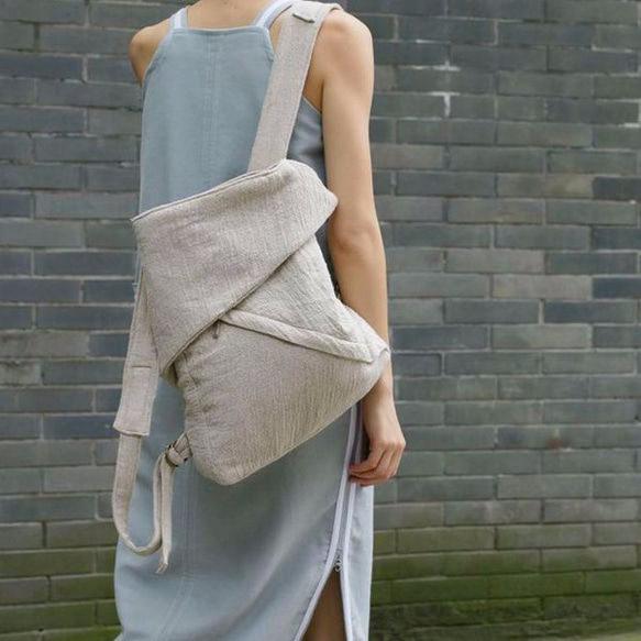 Urban Unisex Origami Folding Backpack - Natural Linen Color 2枚目の画像