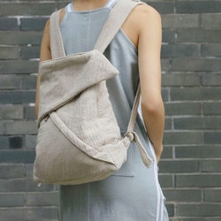 Urban Unisex Origami Folding Backpack - Natural Linen Color 4枚目の画像