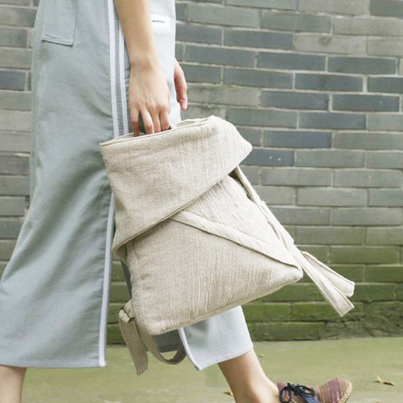 Urban Unisex Origami Folding Backpack - Natural Linen Color 5枚目の画像