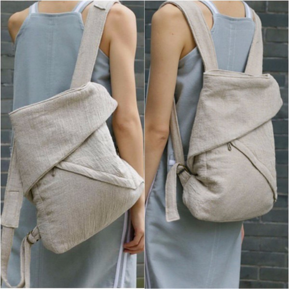 Urban Unisex Origami Folding Backpack - Natural Linen Color 6枚目の画像