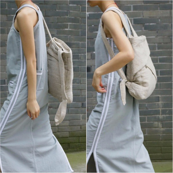 Urban Unisex Origami Folding Backpack - Natural Linen Color 7枚目の画像