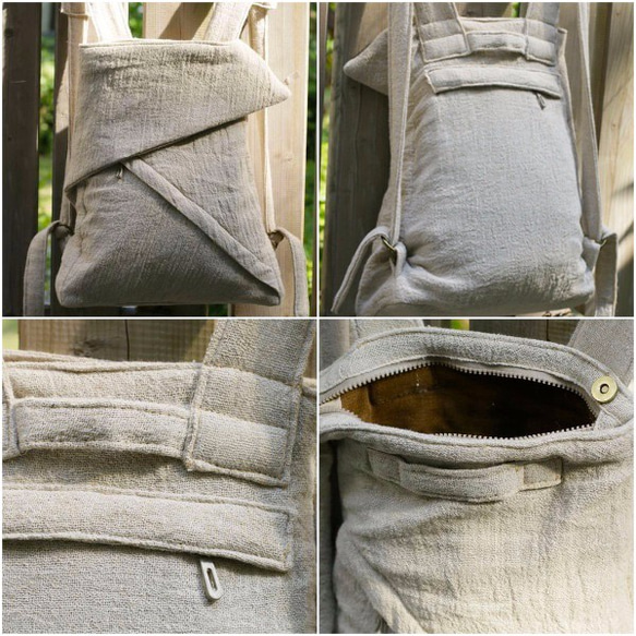 Urban Unisex Origami Folding Backpack - Natural Linen Color 8枚目の画像