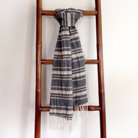 Handwoven Pure Natural Fiber Unisex Scarf -Beige 5枚目の画像