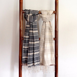 Handwoven Pure Natural Fiber Unisex Scarf -Beige 7枚目の画像