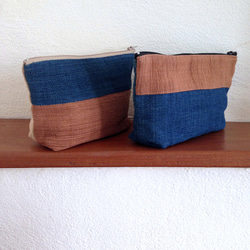 Handwoven Natural Dye Unisex Pouch Set of 2- Blue+Brown 2枚目の画像