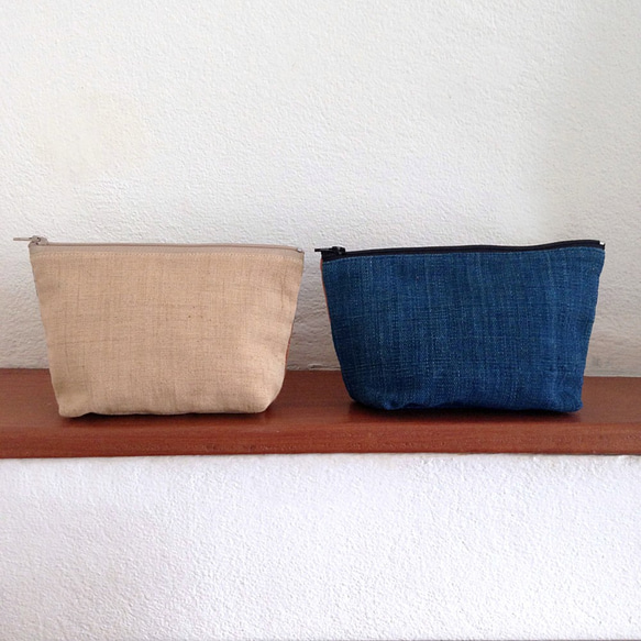Handwoven Natural Dye Unisex Pouch Set of 2- Blue+Brown 3枚目の画像