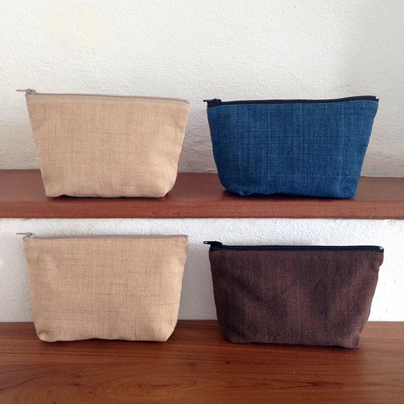 Handwoven Natural Dye Unisex Pouch Set of 2- Blue+Brown 8枚目の画像