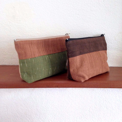 Handwoven Natural Dye Unisex Pouch Set of 2- Green+Brown 3枚目の画像