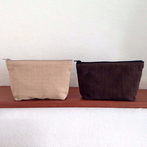 Handwoven Natural Dye Unisex Pouch Set of 2- Green+Brown 4枚目の画像