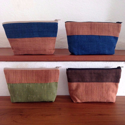 Handwoven Natural Dye Unisex Pouch Set of 2- Green+Brown 8枚目の画像