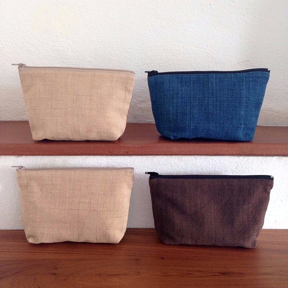 Handwoven Natural Dye Unisex Pouch Set of 2- Green+Brown 9枚目の画像